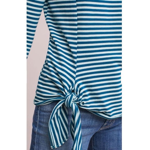 Anthropologie T.La Barela Tie Waist Striped Long Sleeve Top, Sky - Size S - Picture 3 of 12